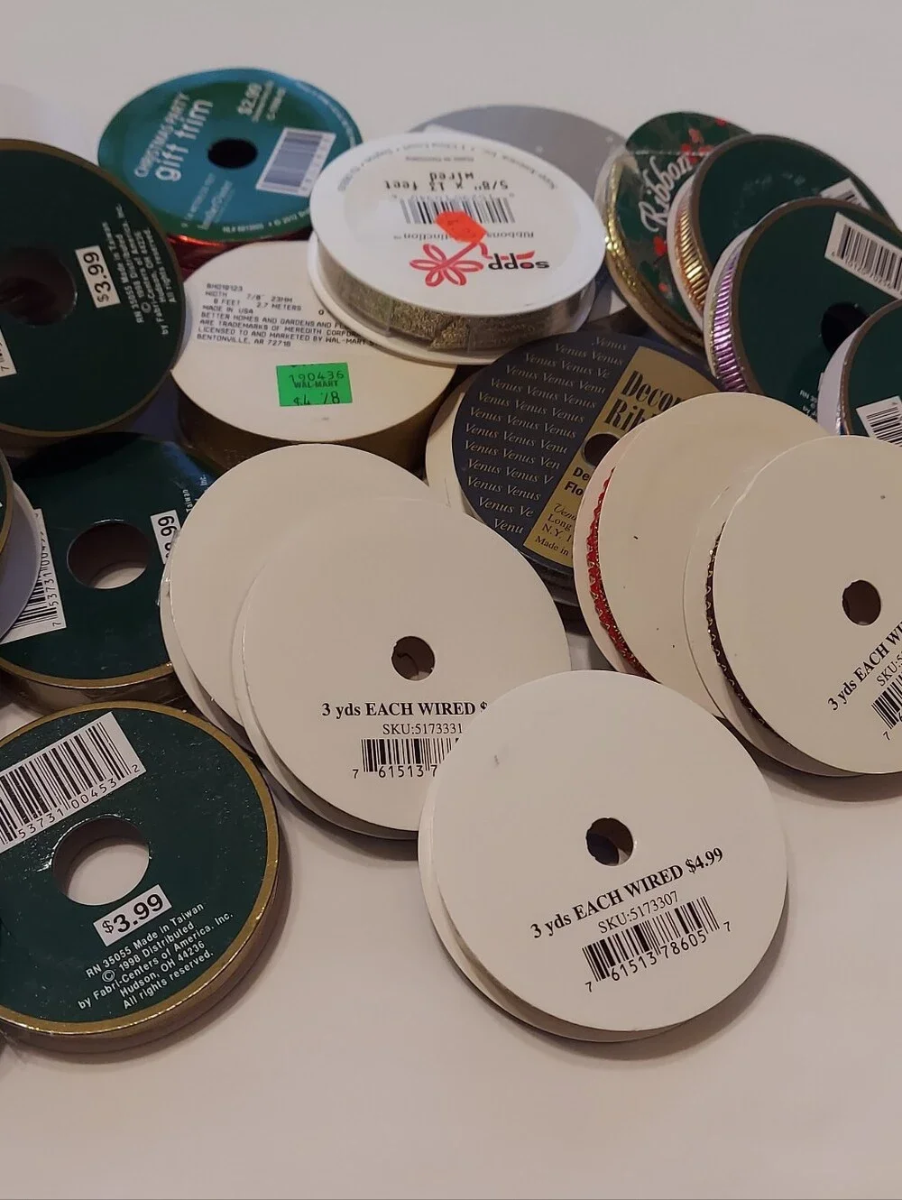 New 25 Rolls Decorative,  Many Wired Craft Ribbon Spools, Decorative, Metallics